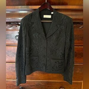 Vintage Dana Buchman Elegant Black Embroidered Silk Blazer Jacket